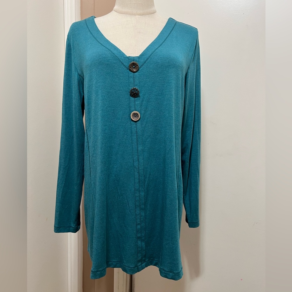 Soft Surroundings Tunic Top Women’s Size PXL Green Long Sleeve V Neck